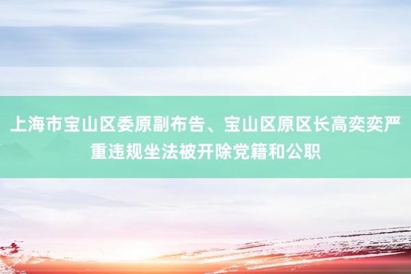 上海市宝山区委原副布告、宝山区原区长高奕奕严重违规坐法被开除党籍和公职